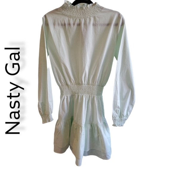 NASTY GAL Frill I Found You High Neck Long Sleeve Tiered Mini Dress Mint Green - Picture 2 of 12